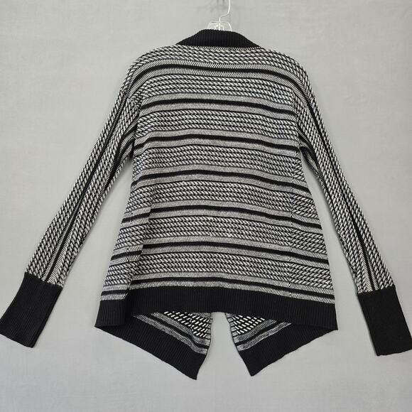 RXB Black White Cozy Cardigan Sweater Stripe Knit Open Long Sleeves Women Size S - Picture 2 of 11